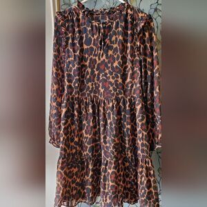J Crew Tie-neck tiered dress in leopard crinkle chiffon Size‎ Small